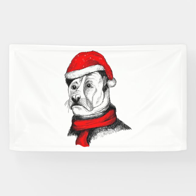 Lona Perro con gorro de Navidad (Horizontal)