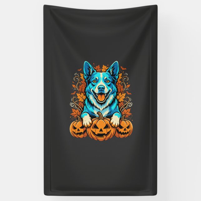 Lona Perro de Halloween con calabazas de Jack O Lantern (Vertical)