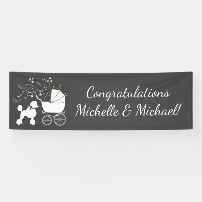 Lona Perro de perro de caniche francés Baby Shower gris (Horizontal)