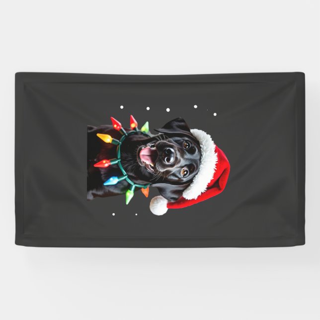 Lona Perro de pijama con luces de árbol de Navidad Labr (Horizontal)