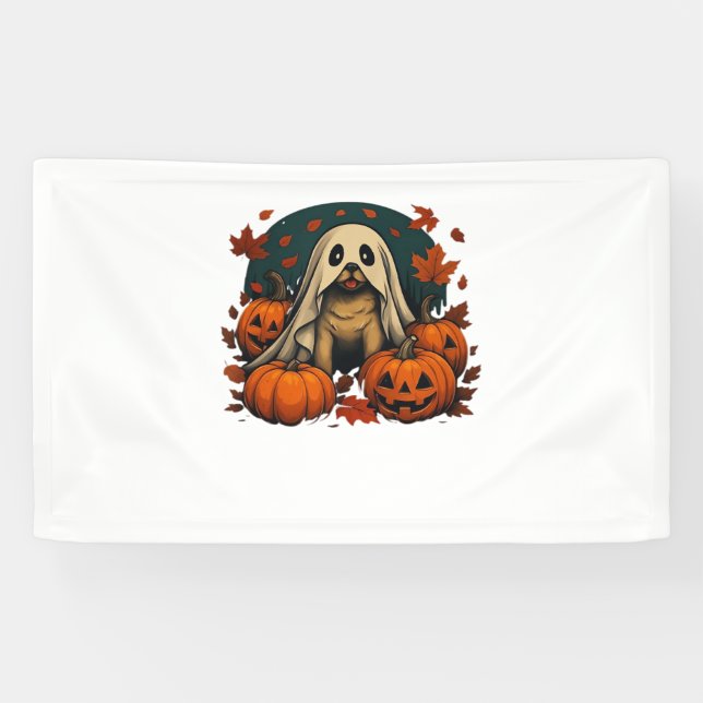 Lona Perro de puré con calabazas caen Halloween Classic (Horizontal)