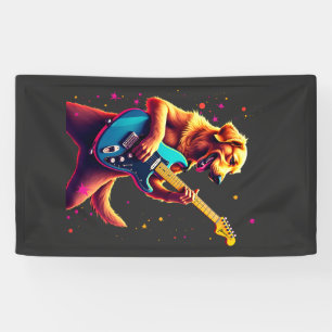 Lona Perro Golden Retriever tocando Rock con Guitarra E