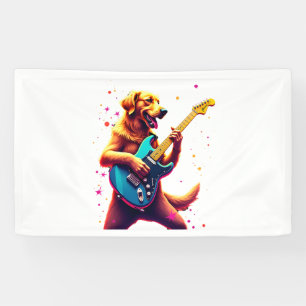 Lona Perro Golden Retriever tocando Rock con Guitarra E