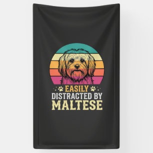 Lona Perro maltés distraído en puesta de sol retro