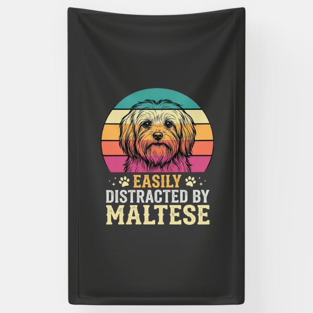 Lona Perro maltés distraído en puesta de sol retro (Vertical)