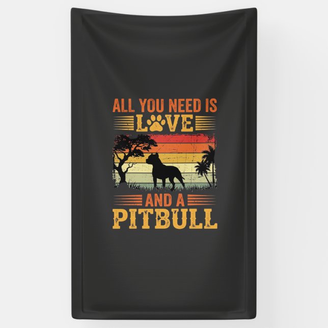 Lona Perro Pitbull Atardecer Retro Amor (Vertical)