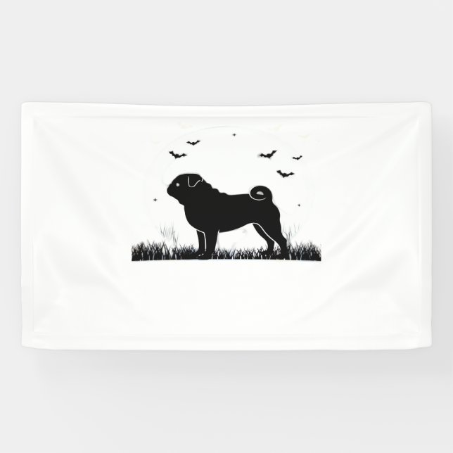 Lona Perro Pug - Halloween Moon Silhouette Classic T-Sh (Horizontal)