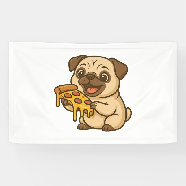 Lona Perro pug lindo con donut comiendo postre (Horizontal)