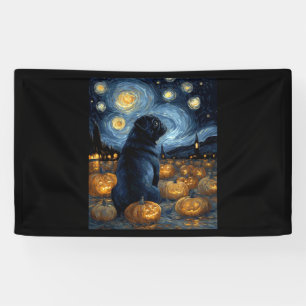 Lona Perro Pug negro de la noche estrellada de van gogh
