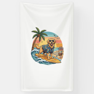 Lona Perro Retriever Dorado Surfing Surfboard Atardecer