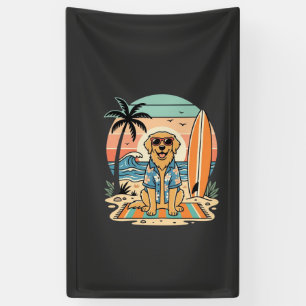 Lona Perro Surfista Playa Retro Verano