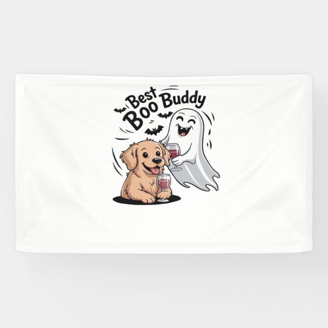 Lona Perro y fantasma bebiendo vino. Camiseta clásica (Horizontal)