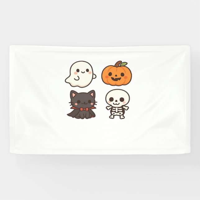 Lona Personajes de Halloween - Fantasma, Calabaza, Gato (Horizontal)