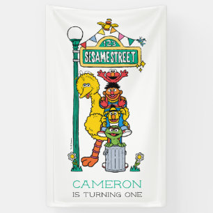 Lona Personajes de la Calle Sésamo Banner de Primer Cum