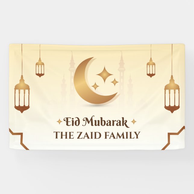 Lona Personalizable Eid Mubarak Moderno (Horizontal)