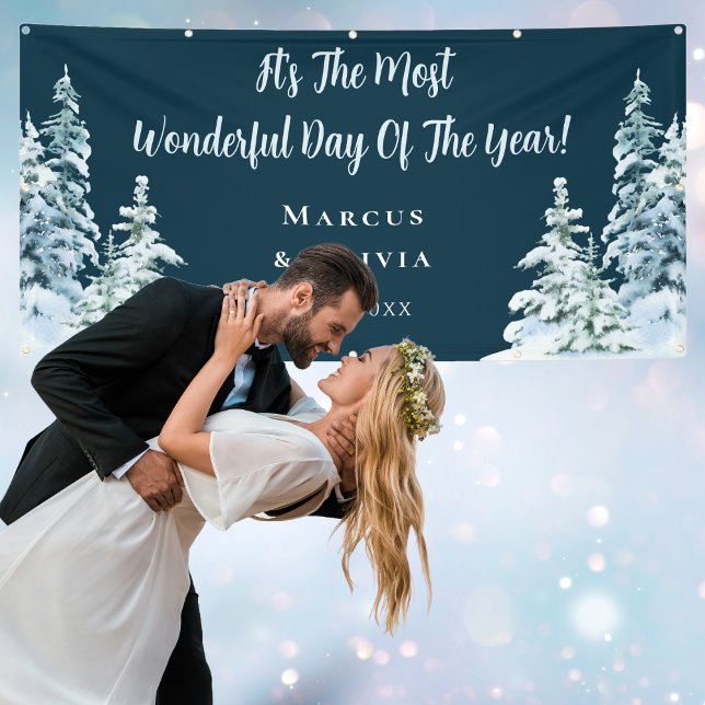 Lona Personalizable Felicitaciones Boda de Invierno (Winter Wedding Banner)