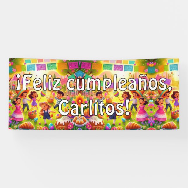 Lona ¡personalizable Feliz cumpleaños! Fiesta mexicana (Horizontal)