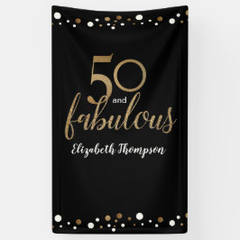 Lona Personalizado 50 y fabuloso confetti de oro negro