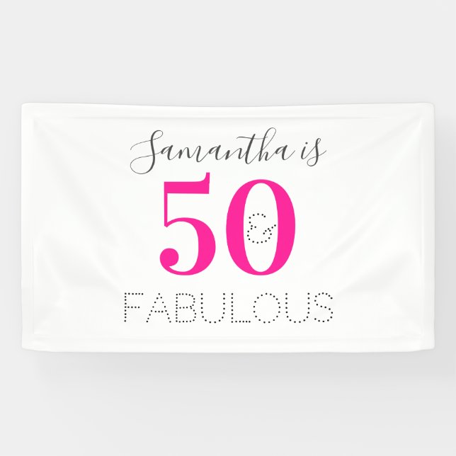 Lona Personalizado 50 y fabuloso cumpleaños Hot Pink (Horizontal)