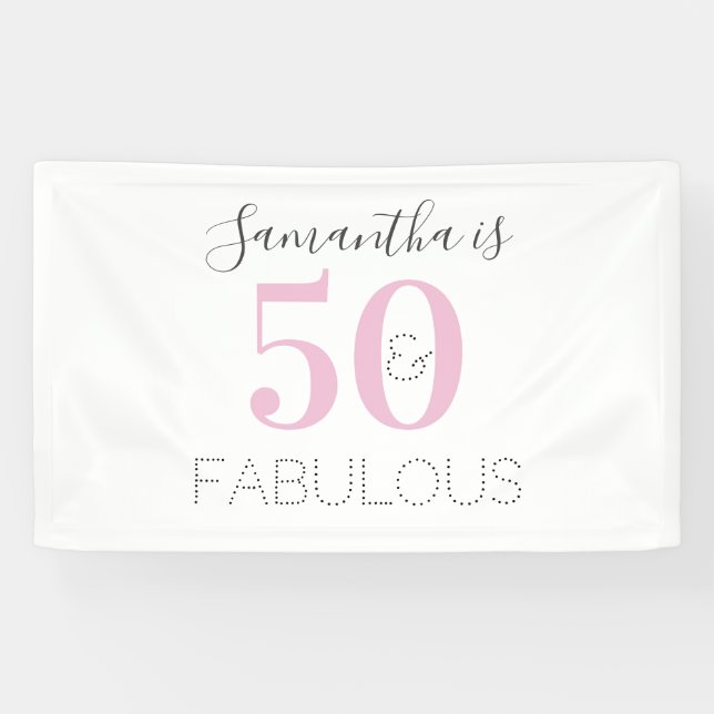 Lona Personalizado 50 y fabuloso cumpleaños rosa modern (Horizontal)
