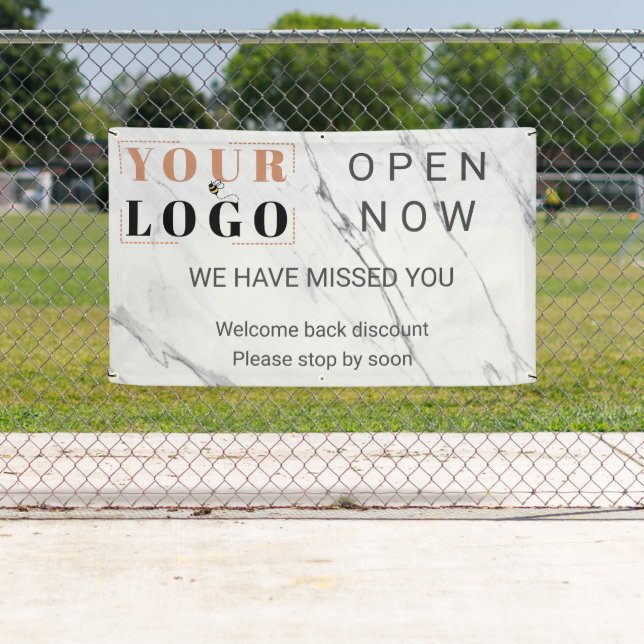 Lona Personalizado Abierto ahora Marble con logotipo co (In situ)