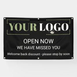 Lona Personalizado Abrir ahora logotipo comercial Negro