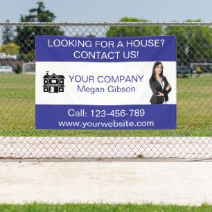 Lona Personalizado Agencia Inmobiliaria Azul y Blanca