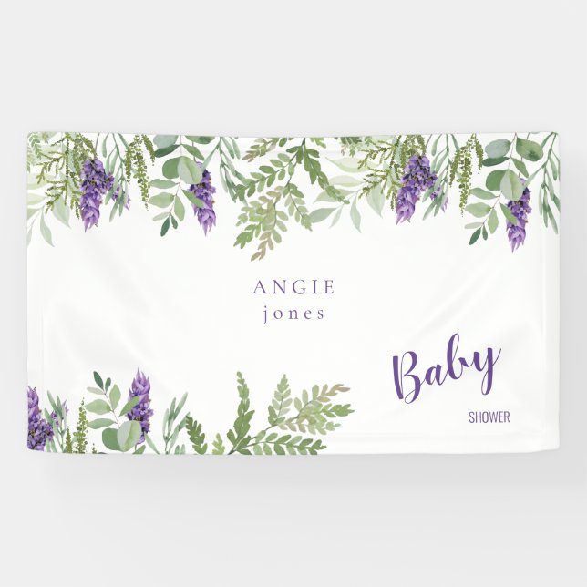 Lona Personalizado Baby Shower de Lavender Foliage (Horizontal)