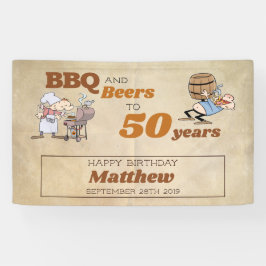 Lona Personalizado BBQ and Beers 50 Birthday Rústic The