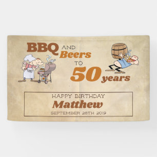 Lona Personalizado BBQ and Beers 50 Birthday Rústic The