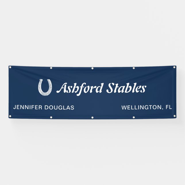 Lona Personalizado Blue Equestrian Stall Horse Show (Horizontal)