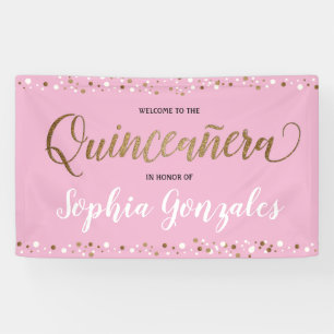 Lona Personalizado confeti de oro rosado Quinceanera Cu