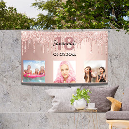 Lona personalizado de 18 años foto rosa purpurina rosa 