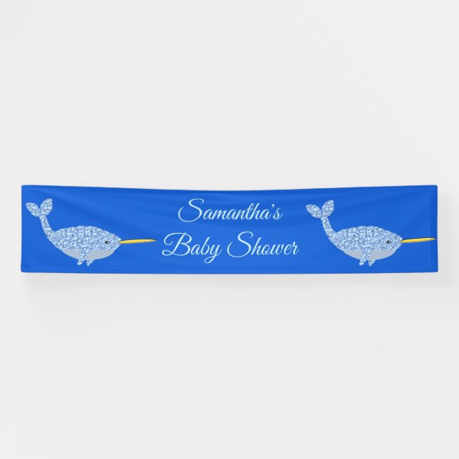 Lona Personalizado de Baby Shower de Cute Blue Baby Boy (Horizontal)