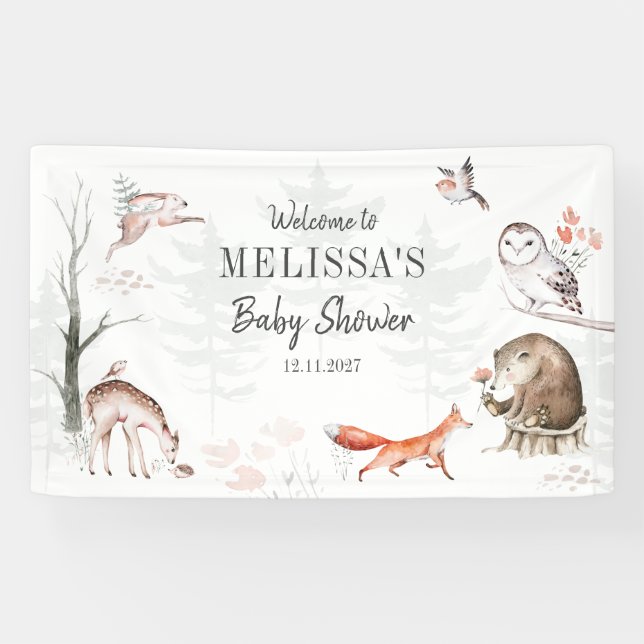 Lona Personalizado de Baby Shower de Woodlands Rustic F (Horizontal)