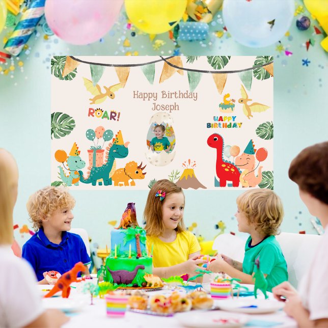 Lona Personalizado de banners de la fiesta de cumpleaño (Dinosaur birthday party banner , custom the name and the photo to make the best dino birthday ever)