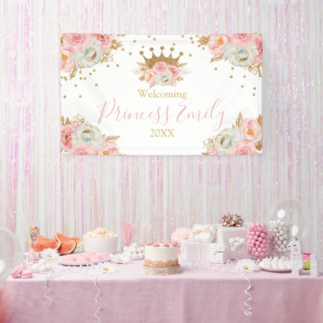 Lona Personalizado de Banners Princesa Floral Rosa y Go (Fiesta)