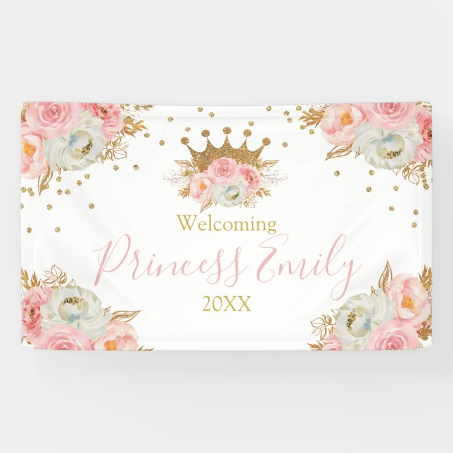Lona Personalizado de Banners Princesa Floral Rosa y Go (Horizontal)
