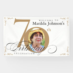 Lona personalizado de caligrafía blanca de oro de 70 a