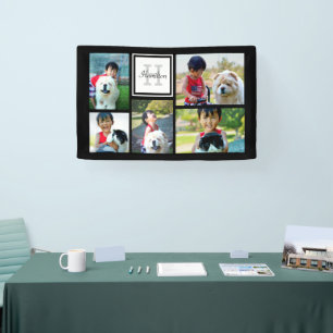 Lona Personalizado de cinco Collages de fotos Monograma