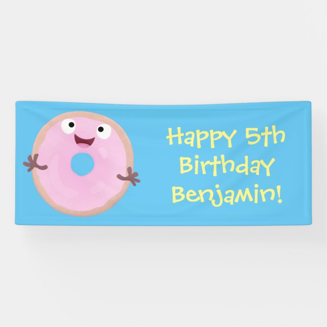 Lona Personalizado de donut rosa alegre y brillante (Horizontal)