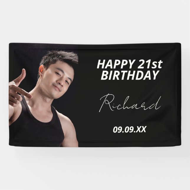 Lona Personalizado de fiesta de cumpleaños foto hombre  (Horizontal)