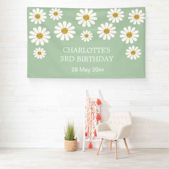 Lona Personalizado de Flor de Daisy Moderno Retro Blanc (in situ)