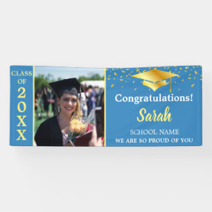 Lona Personalizado De Graduación Azul Y Oro Clase Fotog