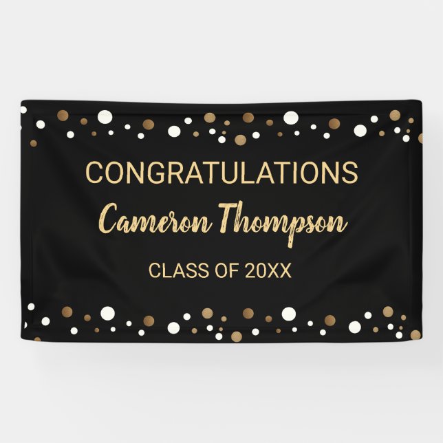 Lona Personalizado de graduación de Black and Gold Feli (Horizontal)