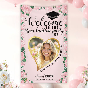 Lona Personalizado de Graduación Rosa Floral Girly Foto