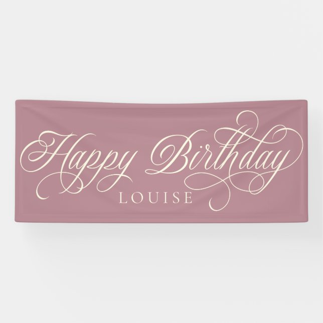 Lona Personalizado de guion elegante Happy Birthday (Horizontal)