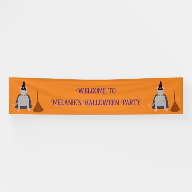 Lona Personalizado de Halloween Witch Rat and Broom (Horizontal)