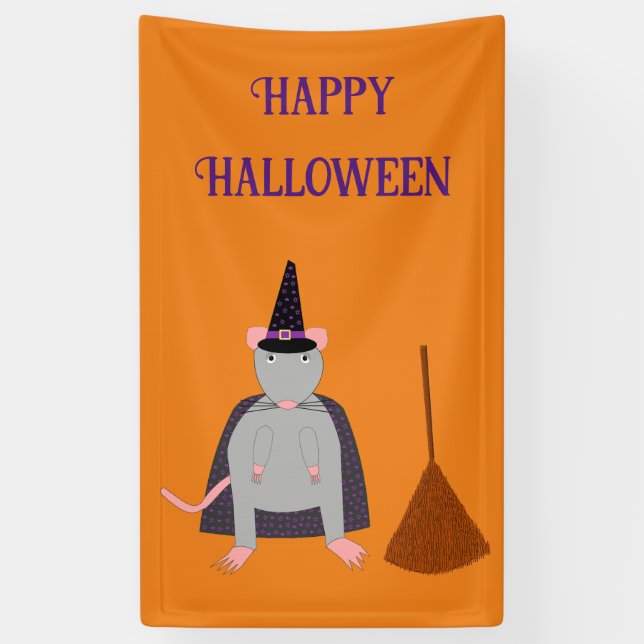 Lona Personalizado de Halloween Witch Rat and Broom (Vertical)