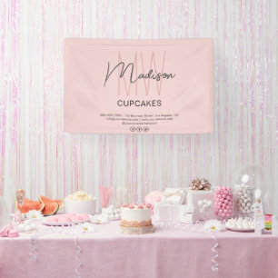 Lona Personalizado de panadería Logo monograma rosa